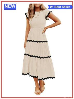 ZESICA Women's Smocked Flowy Midi Dress with Flutter Sleeves